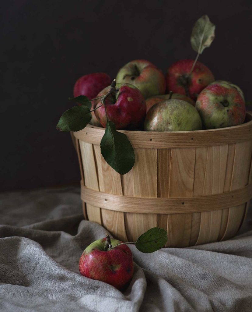 Product photography of wild apples harvest